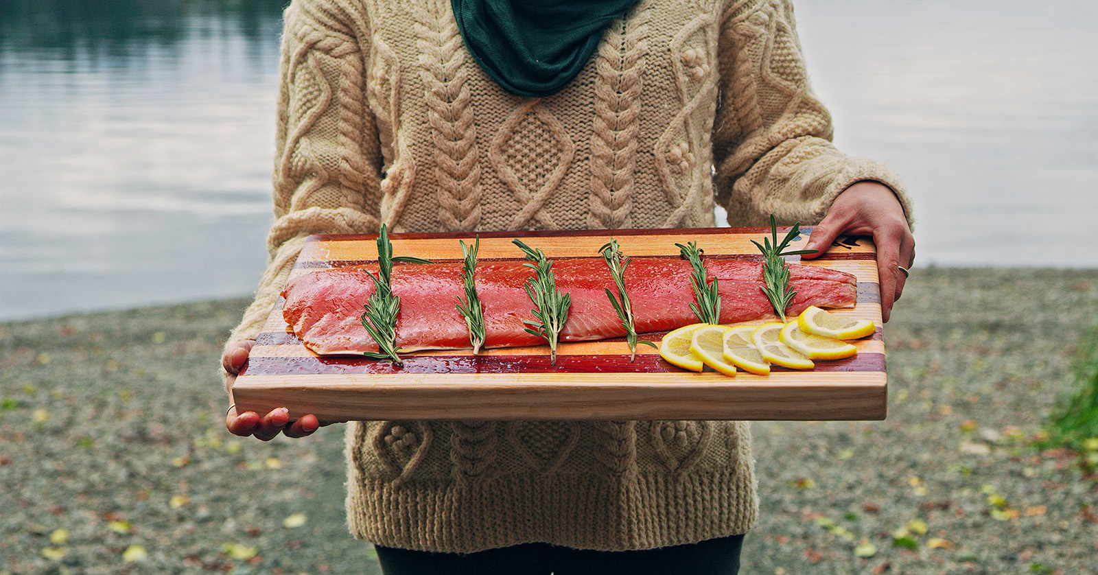 Woman holding Sockeye Salmon filet